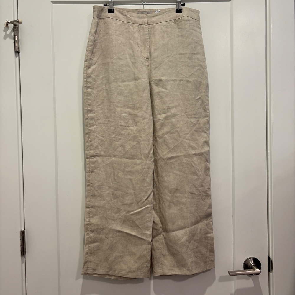 Hobbs London Mens Beige Linen Wide Leg Trousers Pants US 8‎ EU 40 UK 12